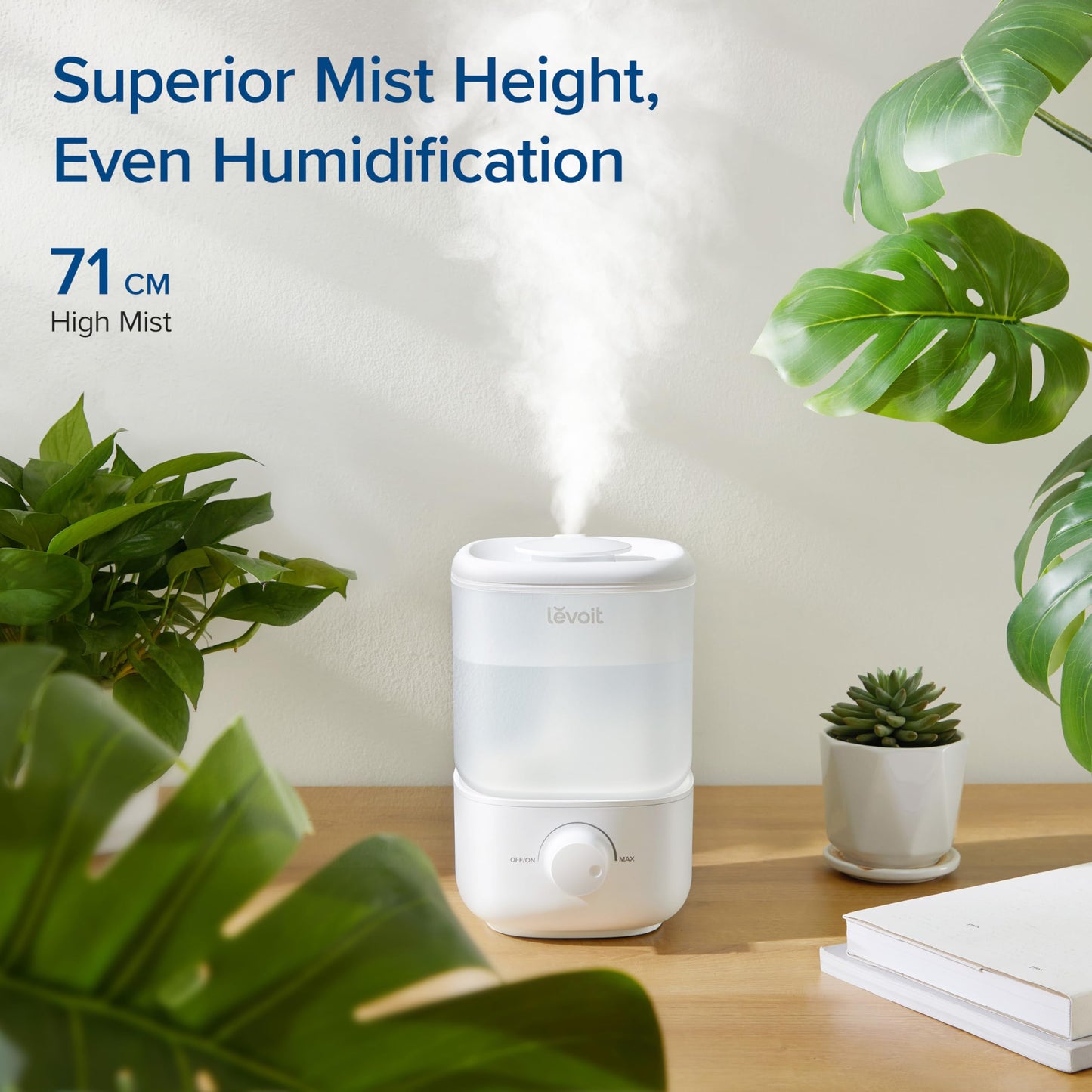 LEVOIT Top Fill Humidifier for Bedroom, 2.5L Tank for Large Room, Easy to Fill & Clean, 26dB Quiet Cool Mist Air Humidifier for Home Baby Nursery & Plants, Auto Shut-off and Up to 25H